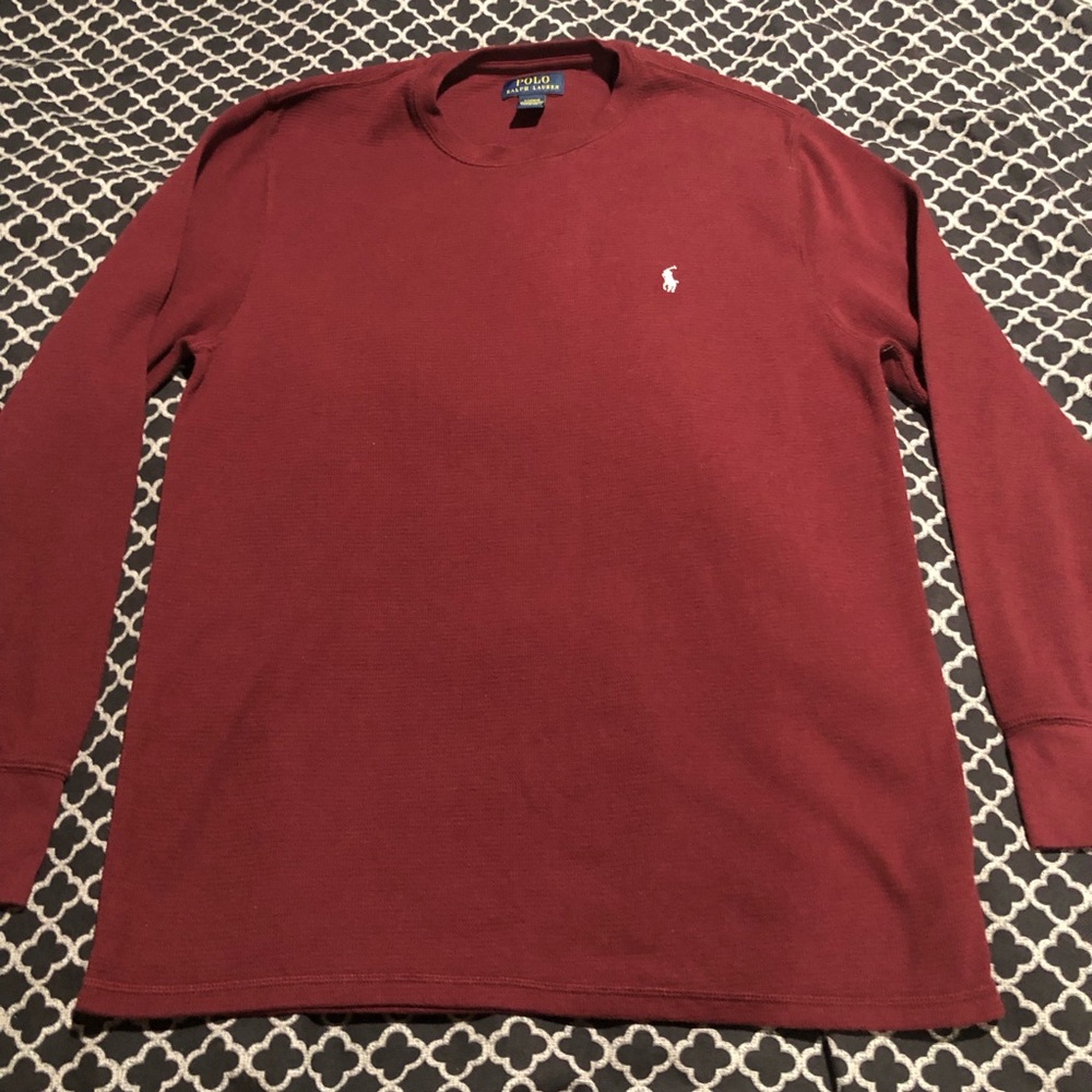 Polo Ralph Lauren Shirt Mens XL Burgundy Red Waffle Knit Thermal Sleepwear S3